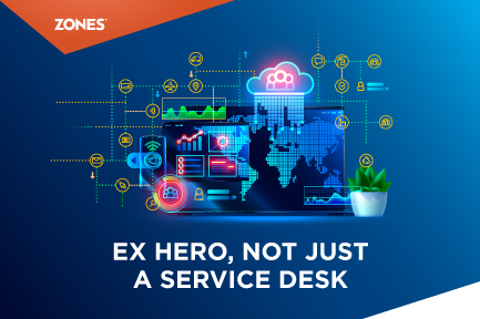 Image: Service desk with computer screens and support personnel assisting employees in a modern office environment.