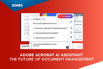 Adobe Acrobat AI Assistant interface showcasing features for intelligent document management, security, and integration with Microsoft 365.