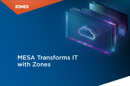 MESA logo beside a transition from clunky hardware to sleek cloud solutions provided by Zones